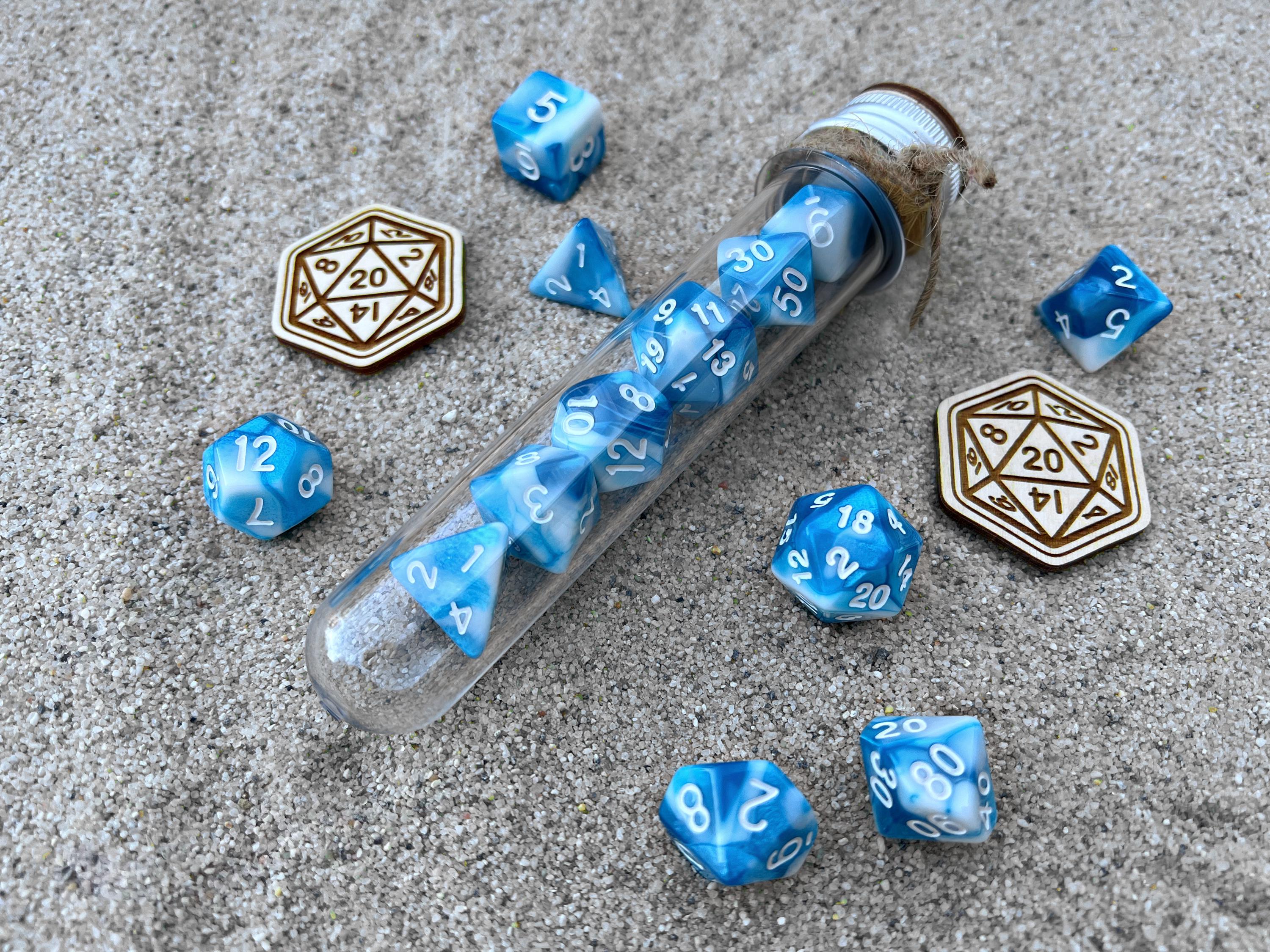 DnD 7 Polyhedral Dice Set in Potion Flask "Dream Ocean" Collection