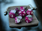 Purple Gray White "Necrostorm" DnD 7 Polyhedral Dice Set in Potion Flask
