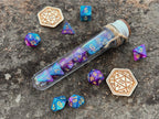 Turquoise Purple "Supernova" DnD 7 Polyhedral Dice Set in Potion Flask