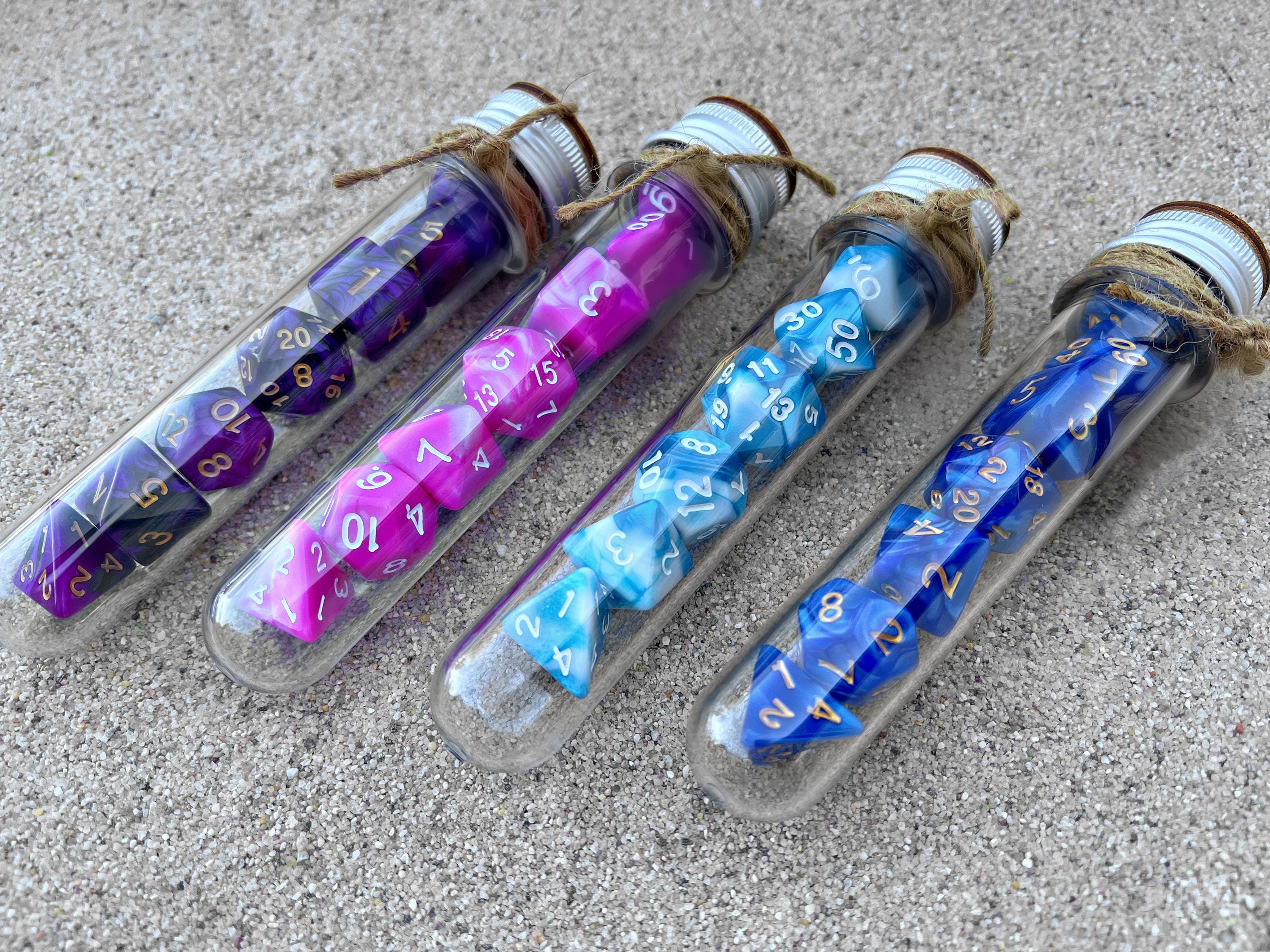 DnD 7 Polyhedral Dice Set in Potion Flask "Dream Ocean" Collection