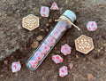 Shimmer White Red "Seven Tailed Kitsune" DnD 7 Polyhedral Dice Set in Potion Flask