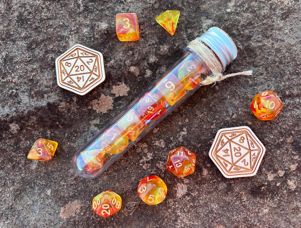 DnD 7 Polyhedral Dice Set in Potion Flask "Wish Granters" Collection