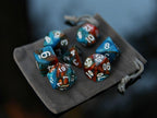 Blue Brown Orange "Ice and Fire" DnD 7 Polyhedral Dice Set in Potion Flask