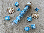 Light Blue White "Sea Wave" DnD 7 Polyhedral Dice Set in Potion Flask