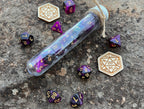 Shimmer Purple Black "Dark Matter" DnD 7 Polyhedral Dice Set in Potion Flask