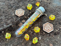 Shimmer Yellow Red "Maneki Neko" DnD 7 Polyhedral Dice Set in Potion Flask