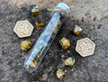 Yellow Black "Dragon Gold" DnD 7 Polyhedral Dice Set in Potion Flask