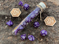 Purple White "Amethyst" DnD 7 Polyhedral Dice Set in Potion Flask