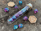 Turquoise Purple "Supernova" DnD 7 Polyhedral Dice Set in Potion Flask