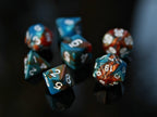 Blue Brown Orange "Ice and Fire" DnD 7 Polyhedral Dice Set in Potion Flask