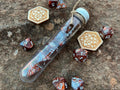 Brown Gray White "Brown Lava" DnD 7 Polyhedral Dice Set in Potion Flask