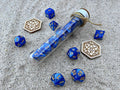 Blue Yellow "Blue Lagoon" DnD 7 Polyhedral Dice Set in Potion Flask