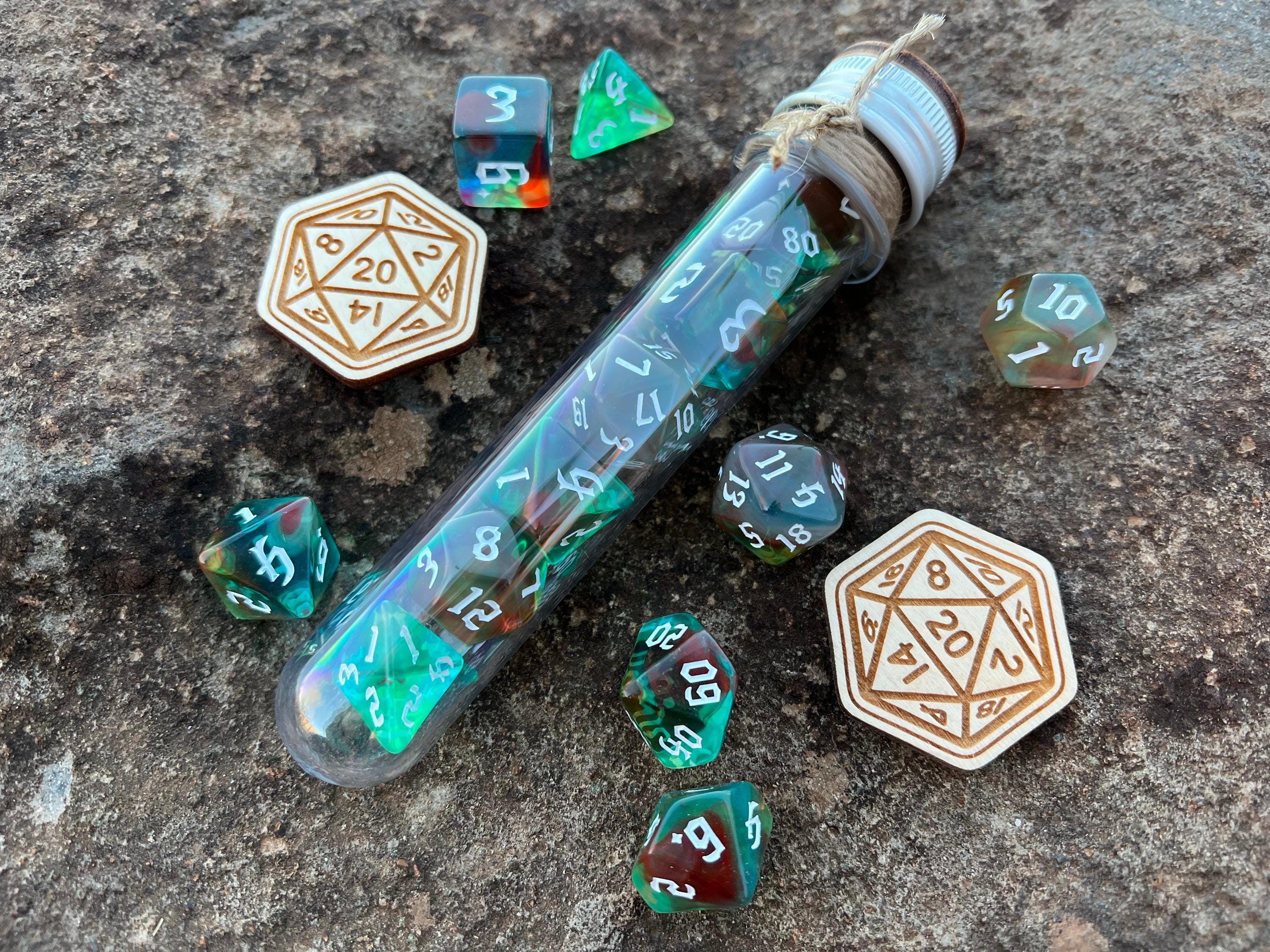 DnD 7 Polyhedral Dice Set in Potion Flask "Mysterious Sea" Collection