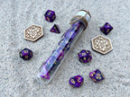 Purple Black "Purple Whale" DnD 7 Polyhedral Dice Set in Potion Flask