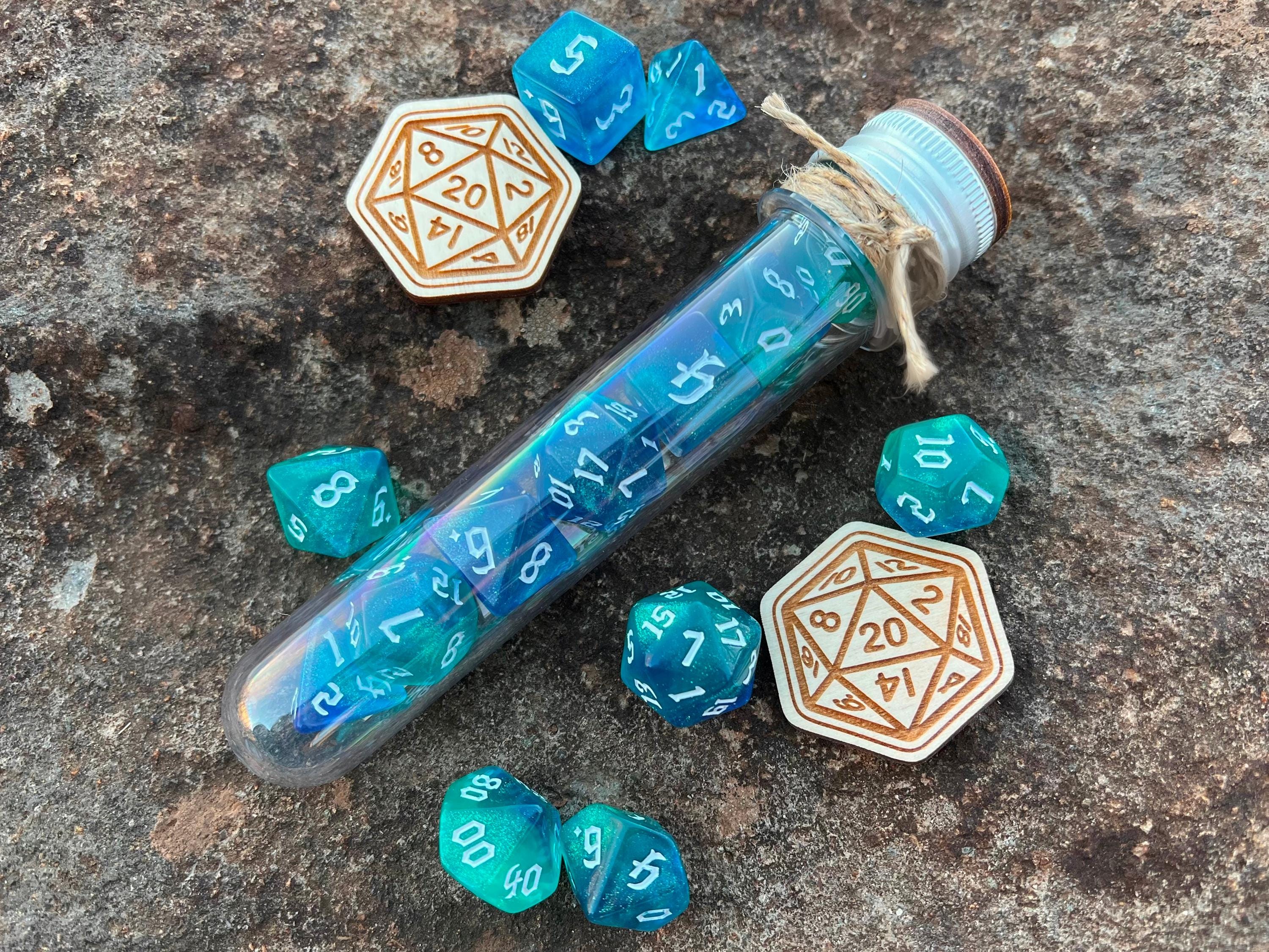 DnD 7 Polyhedral Dice Set in Potion Flask "Mysterious Sea" Collection
