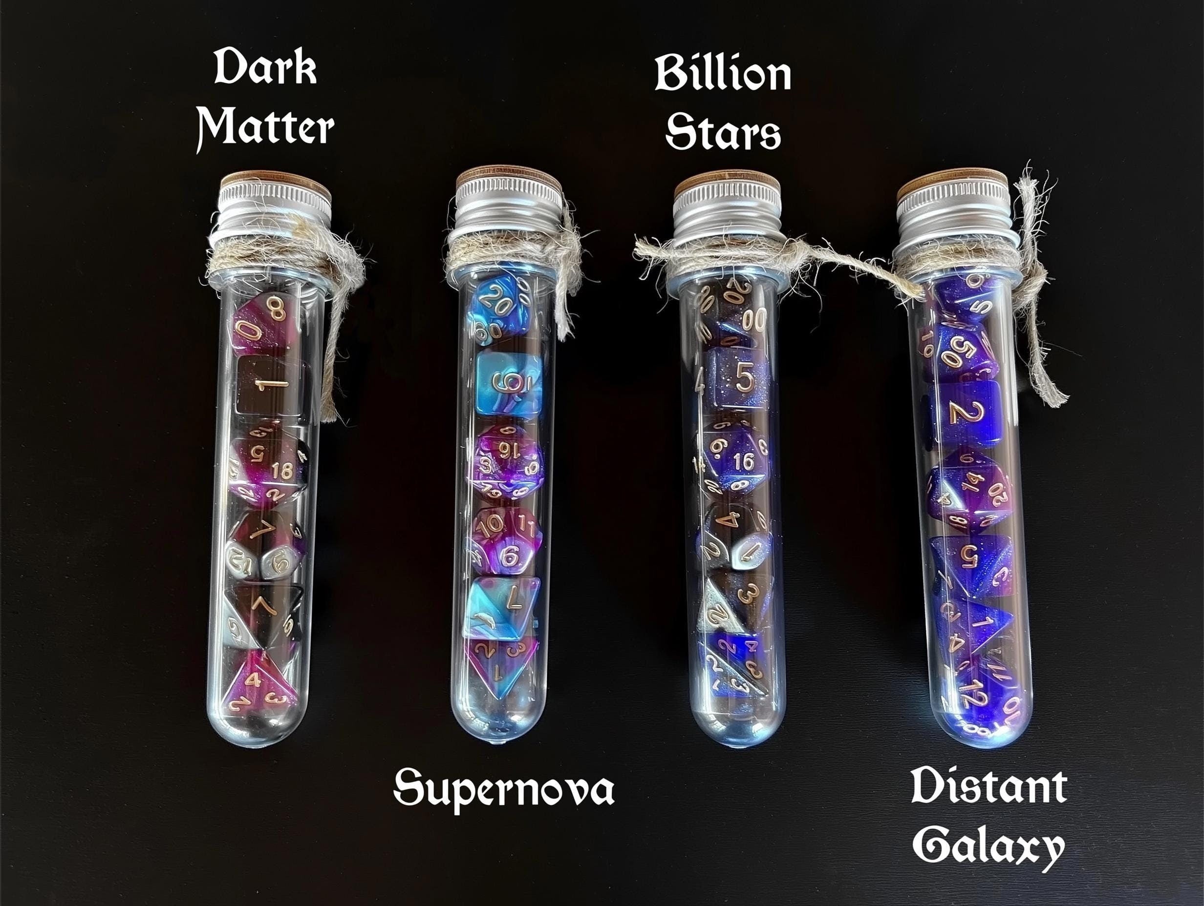 DnD 7 Polyhedral Dice Set in Potion Flask "Eternal Space" Collection