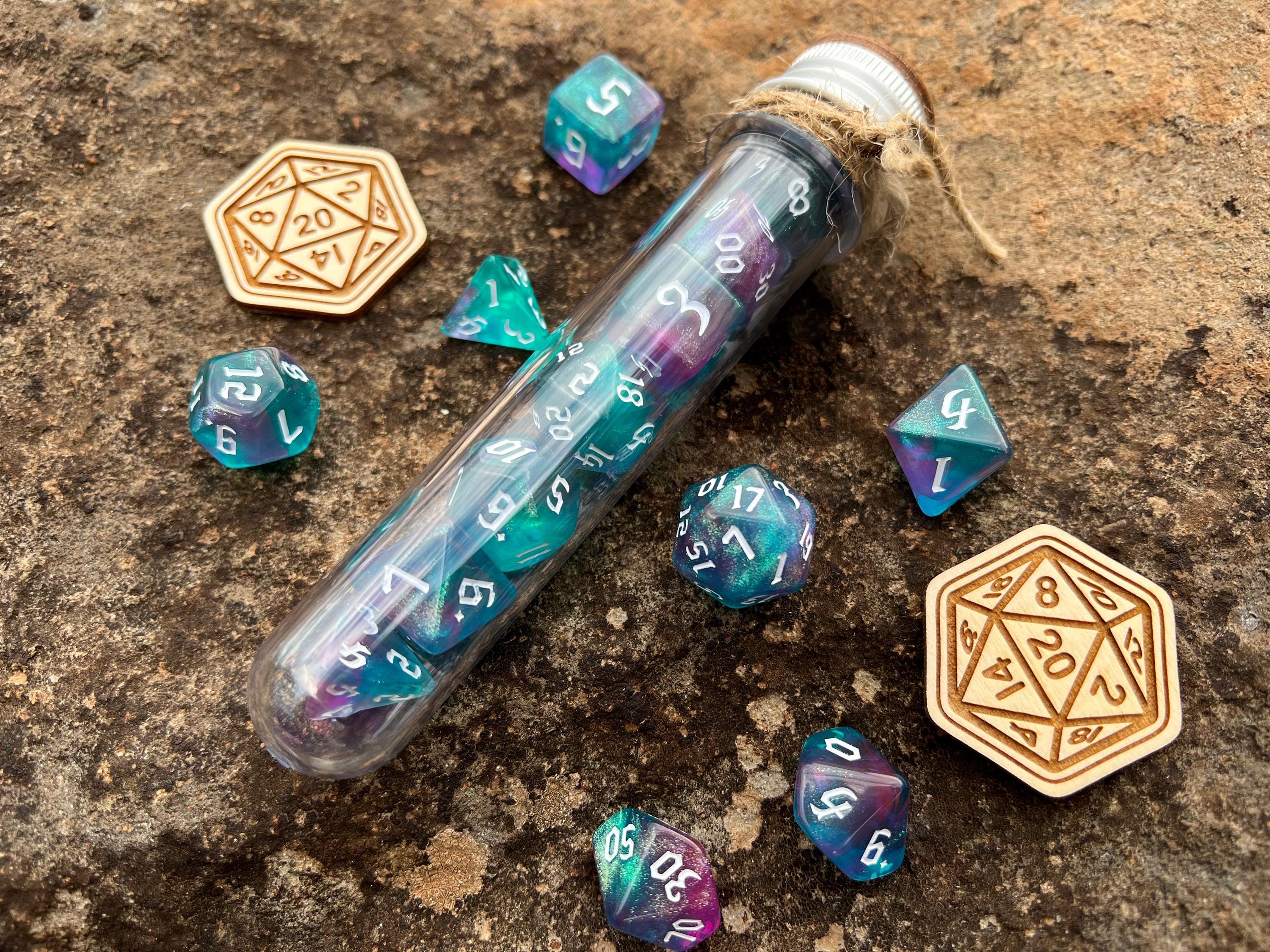 DnD 7 Polyhedral Dice Set in Potion Flask "Fantasy Forest" Collection