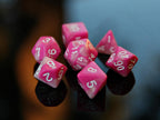 Pink White "Pink Coral" DnD 7 Polyhedral Dice Set in Potion Flask