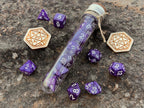 Purple White "Amethyst" DnD 7 Polyhedral Dice Set in Potion Flask