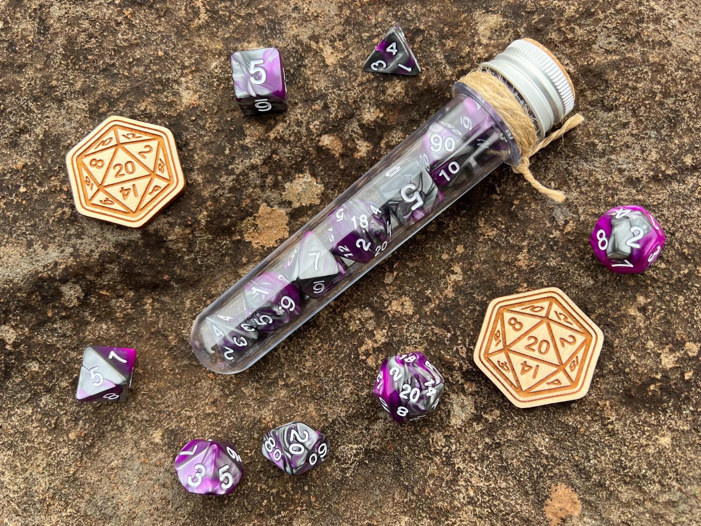 DnD 7 Polyhedral Dice Set in Potion Flask "Spellbook" Collection