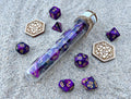 Purple Black "Purple Whale" DnD 7 Polyhedral Dice Set in Potion Flask