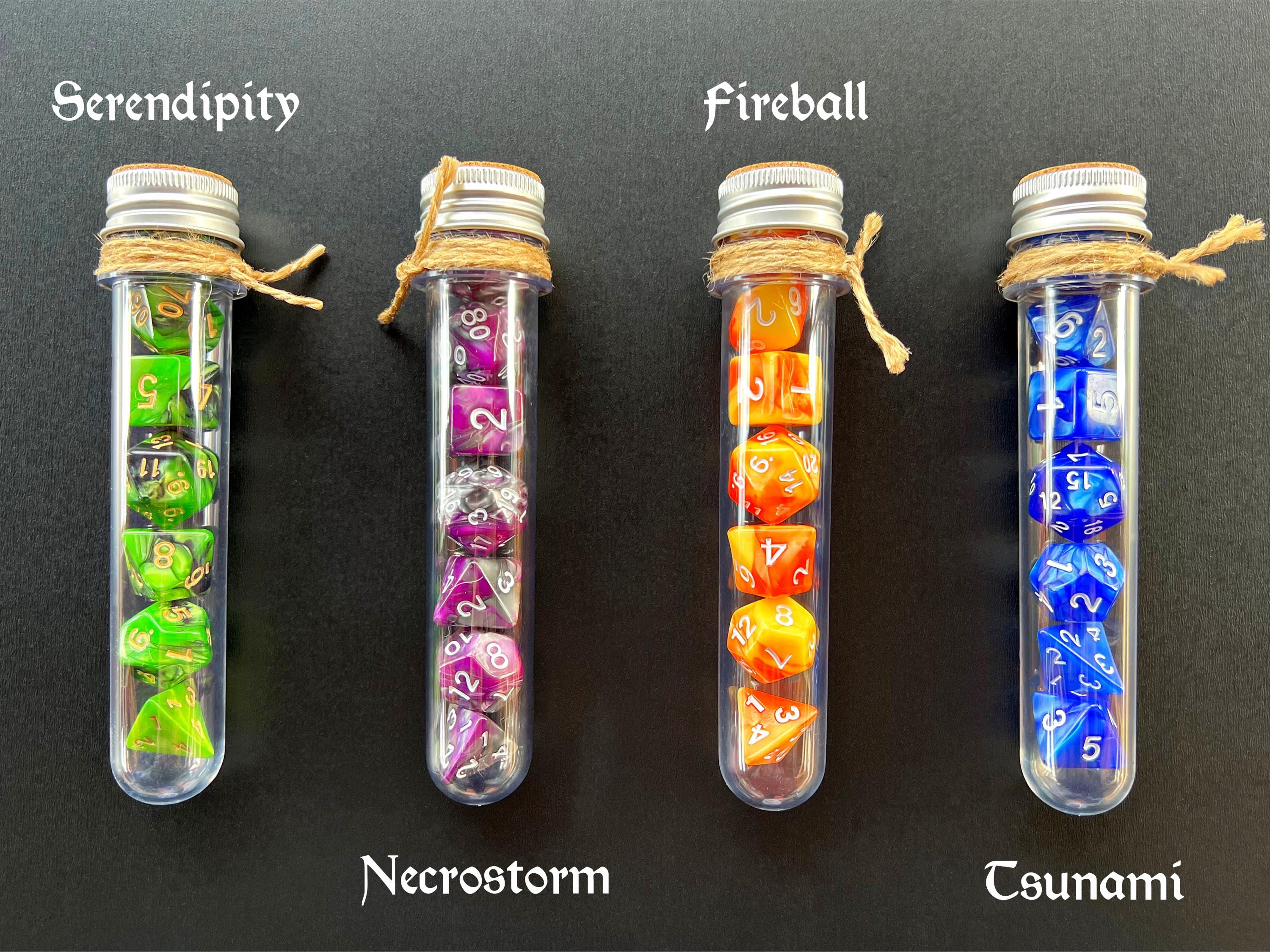 DnD 7 Polyhedral Dice Set in Potion Flask "Spellbook" Collection
