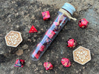 Red Black Gold "Red Lion" DnD 7 Polyhedral Dice Set in Potion Flask