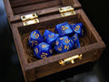 Blue Yellow "Blue Lagoon" DnD 7 Polyhedral Dice Set in Wooden Chest