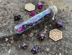 Shimmer Purple Black "Dark Matter" DnD 7 Polyhedral Dice Set in Potion Flask