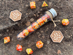 Orange Yellow White "Fireball" DnD 7 Polyhedral Dice Set in Potion Flask