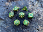 Green Yellow "Green Dragon" DnD 7 Polyhedral Dice Set in Potion Flask