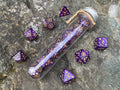 Shimmer Purple Yellow "Purple Constellation" DnD 7 Polyhedral Dice Set in Potion Flask
