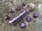 Shimmer Purple Yellow "Purple Constellation" DnD 7 Polyhedral Dice Set in Potion Flask