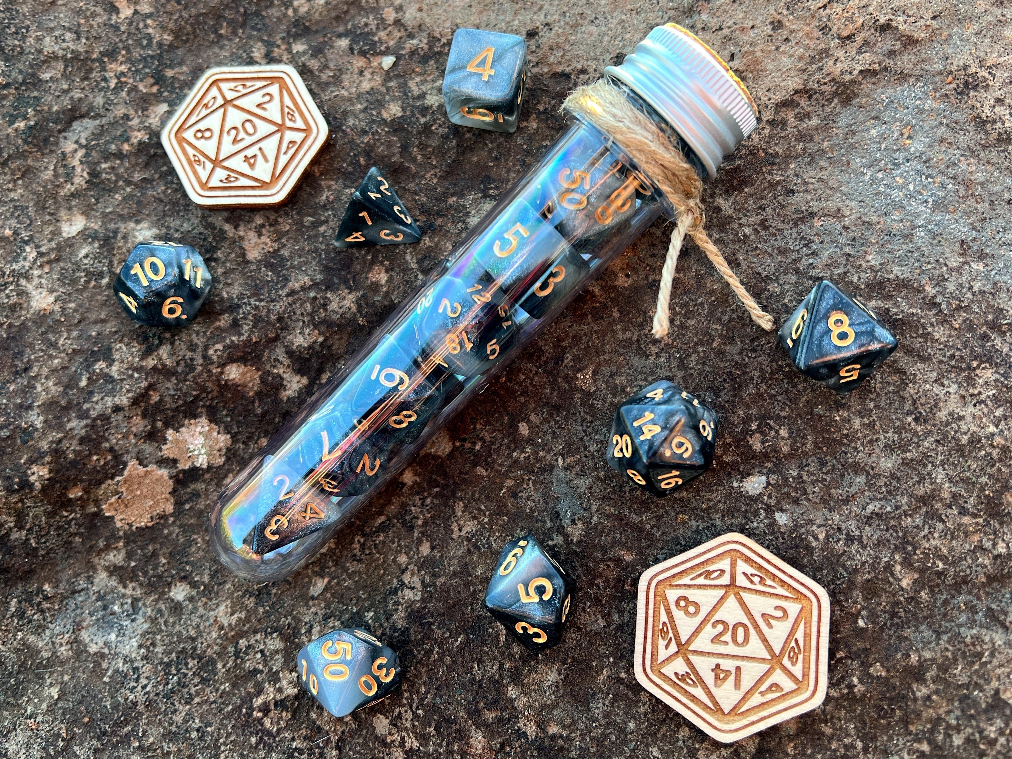 DnD 7 Polyhedral Dice Set in Potion Flask "Space Vision" Collection