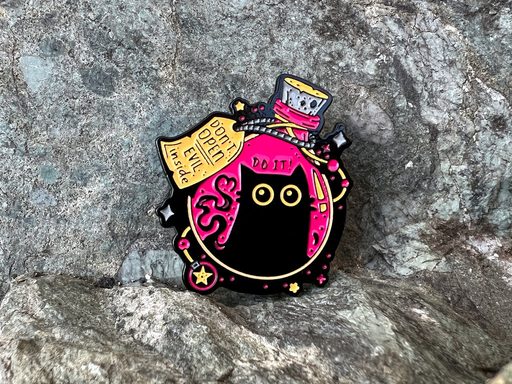 Black Cat Potion “Don't Open Evil Inside" DnD Enamel Pin