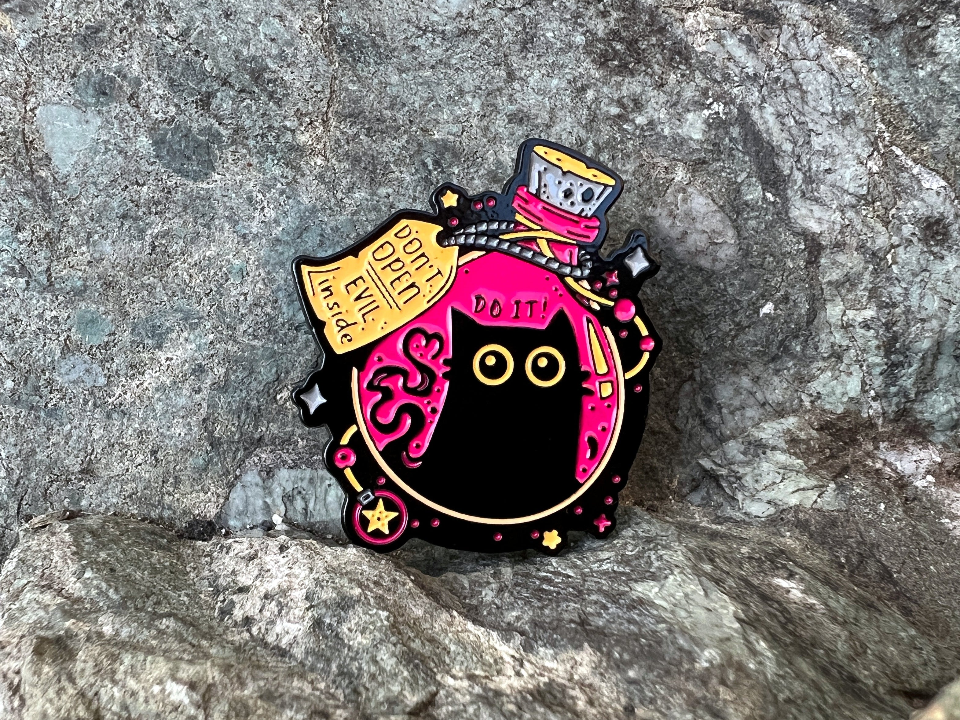 Black Cat Potion “Don't Open Evil Inside" DnD Enamel Pin