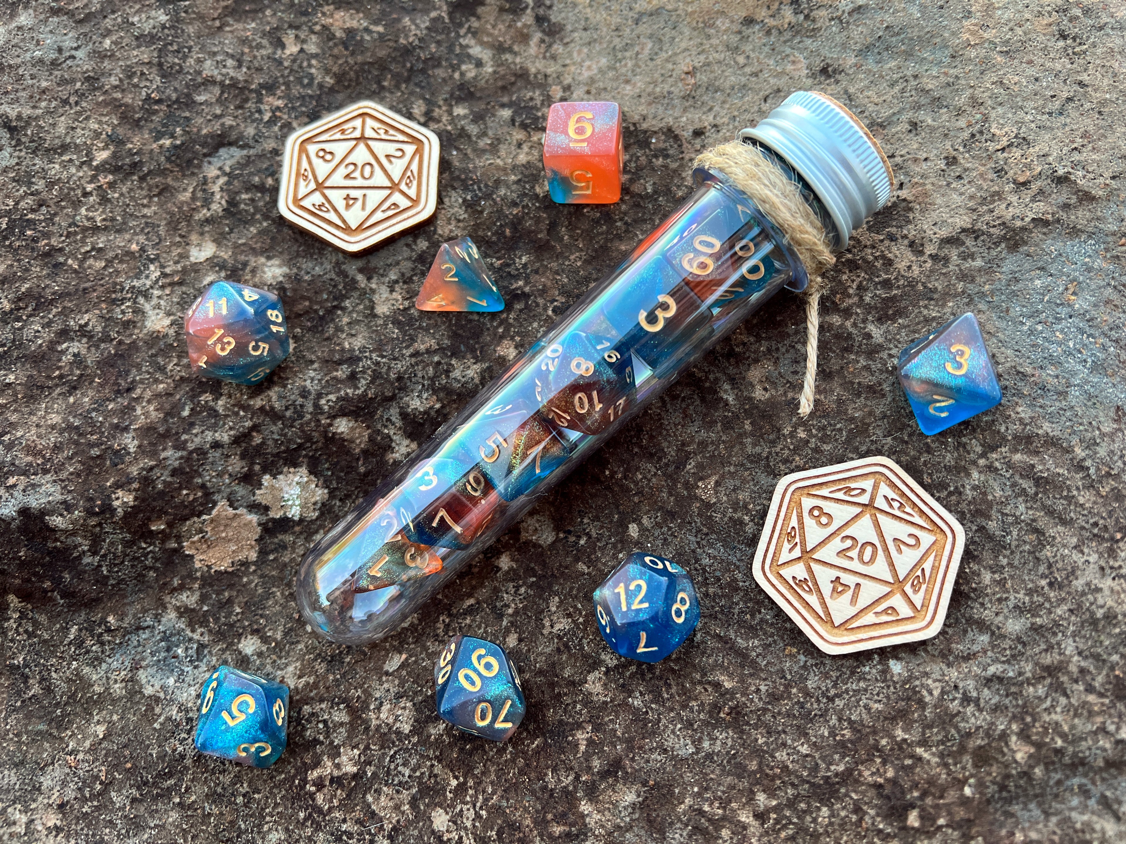 DnD 7 Polyhedral Dice Set in Potion Flask "Space Vision" Collection
