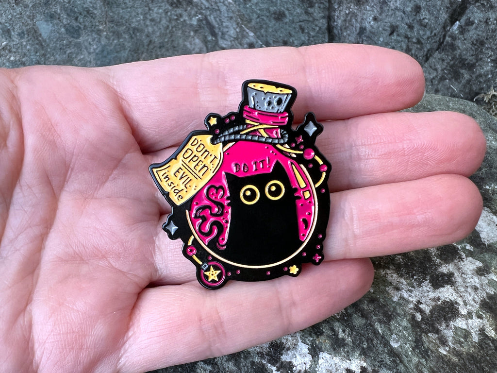 Black Cat Potion “Don't Open Evil Inside" DnD Enamel Pin