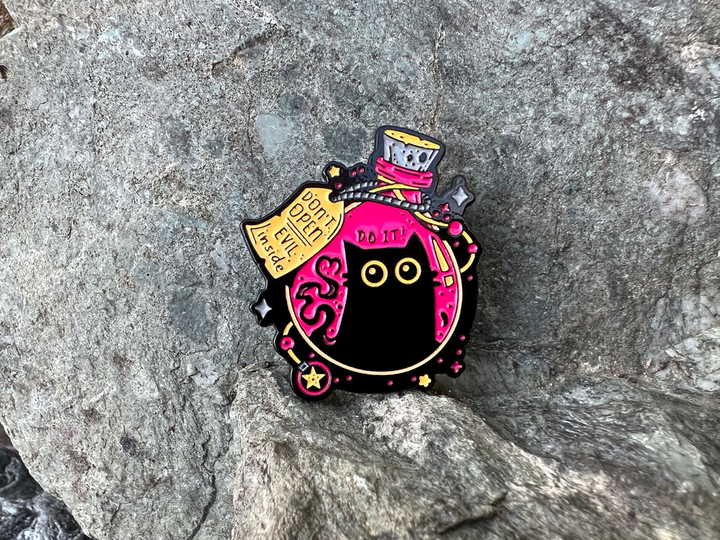Black Cat Potion “Don't Open Evil Inside" DnD Enamel Pin