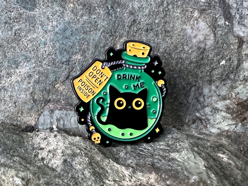 Black Cat Potion “Don't Open Poison Inside" DnD Enamel Pin