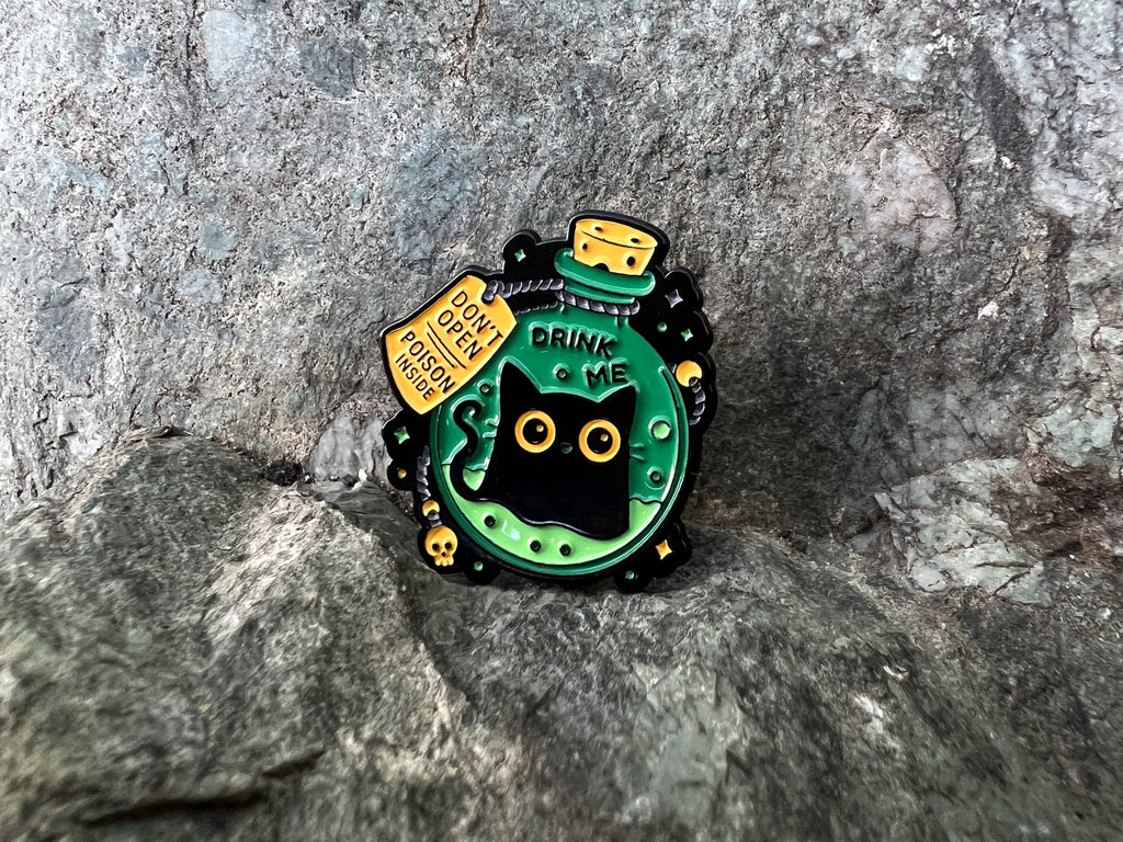 Black Cat Potion “Don't Open Poison Inside" DnD Enamel Pin
