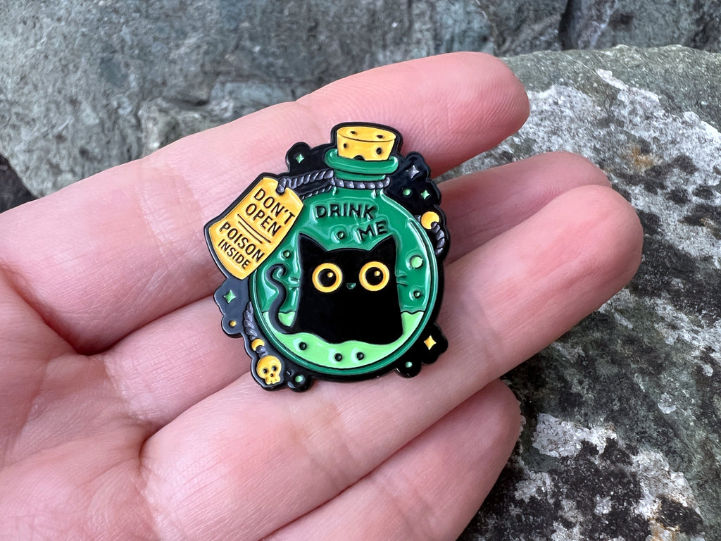 Black Cat Potion “Don't Open Poison Inside" DnD Enamel Pin