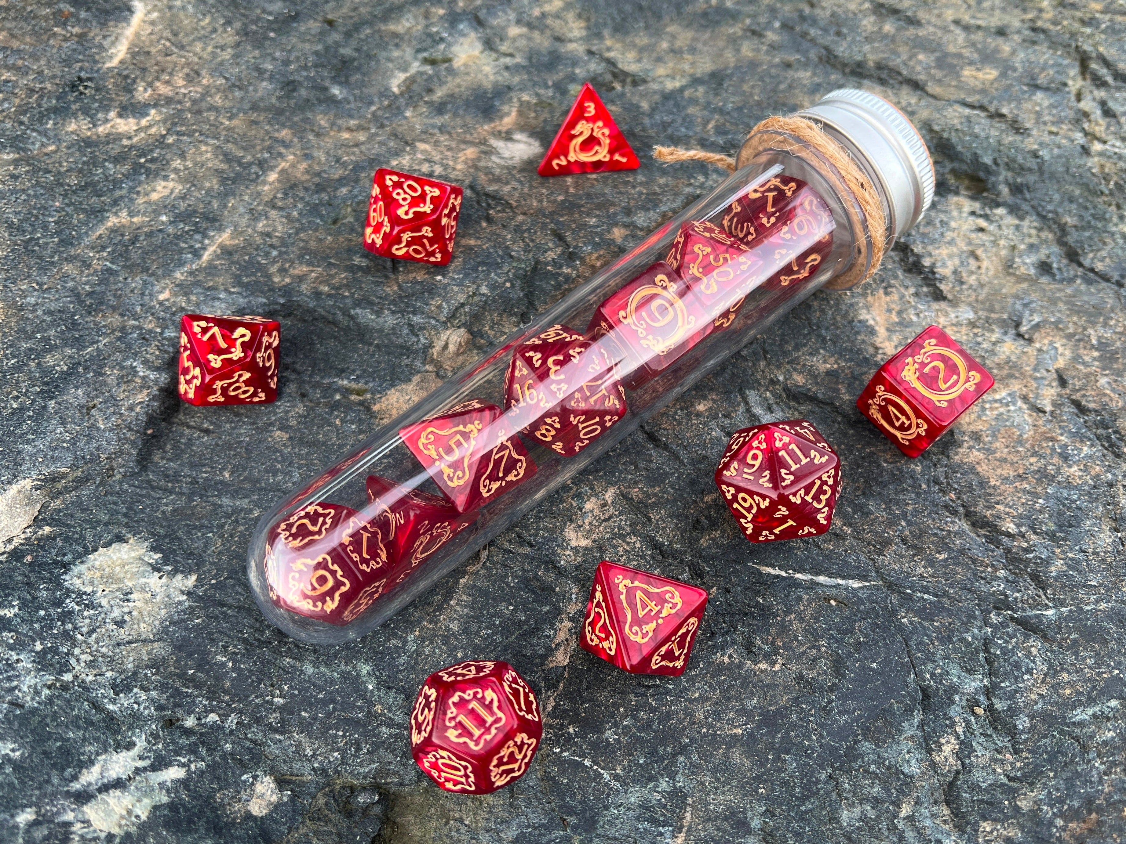 DnD 7 Polyhedral Dice Set in Potion Flask "Tales of Elements" Collection