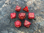 Red Yellow "Tale of Fire" DnD 7 Polyhedral Dice Set in Potion Flask