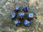 Blue Yellow "Tale of Water" DnD 7 Polyhedral Dice Set in Potion Flask