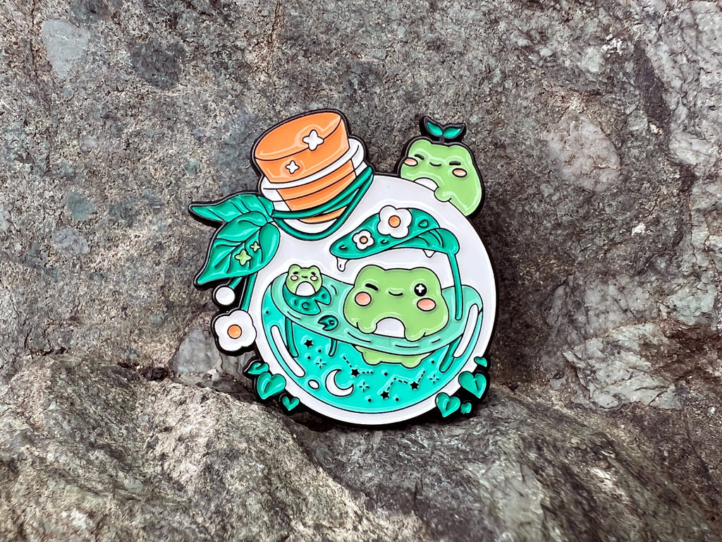 Lily Pad Frog Flask DnD Enamel Pin