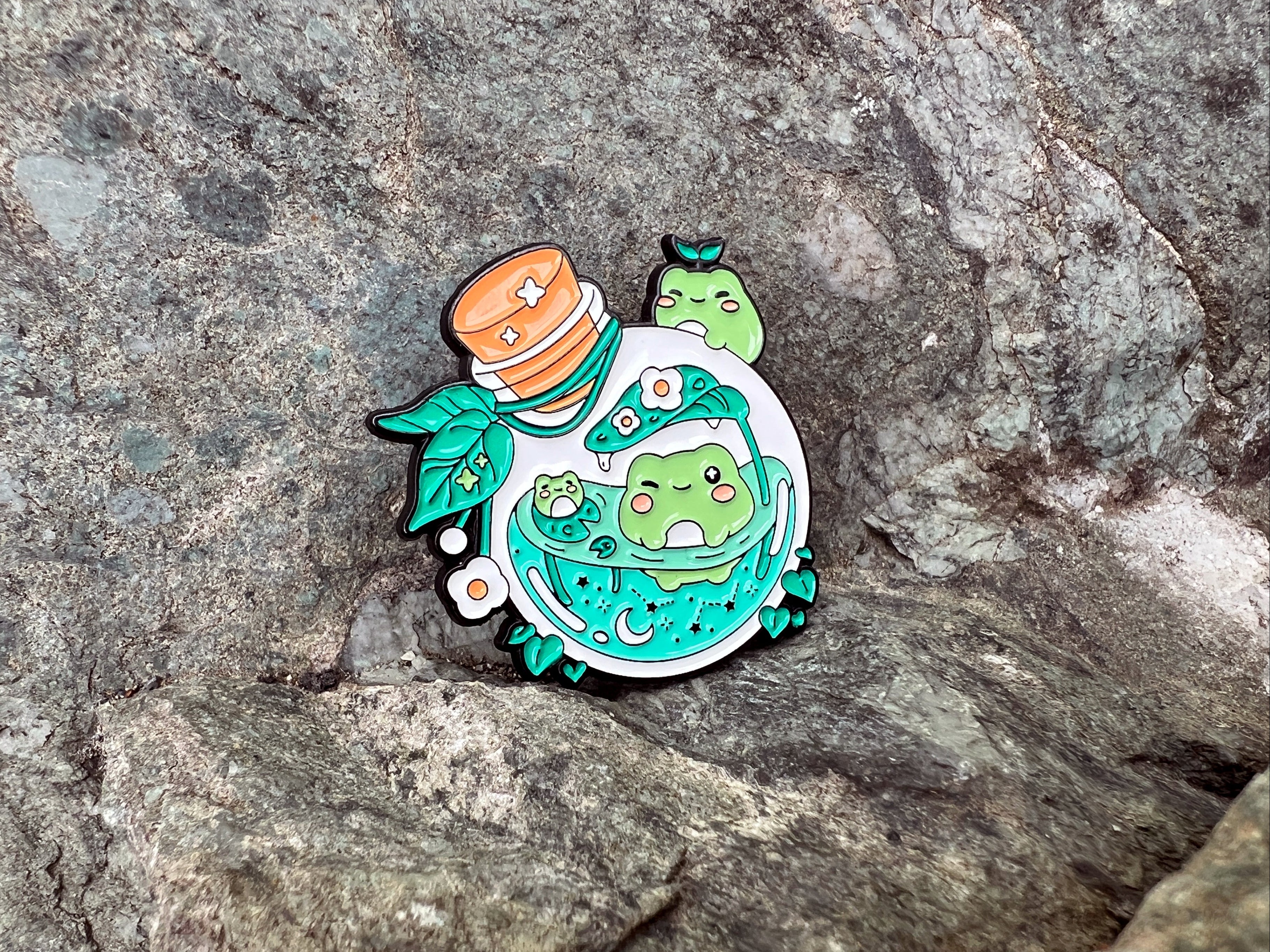 Lily Pad Frog Flask DnD Enamel Pin