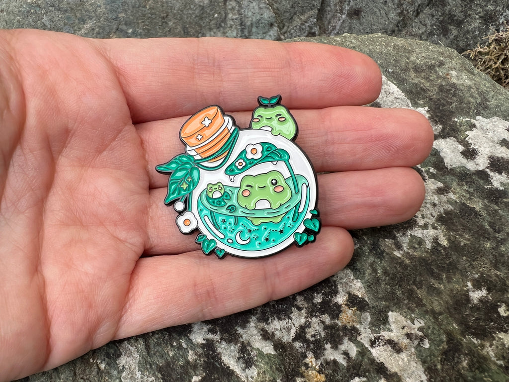 Lily Pad Frog Flask DnD Enamel Pin