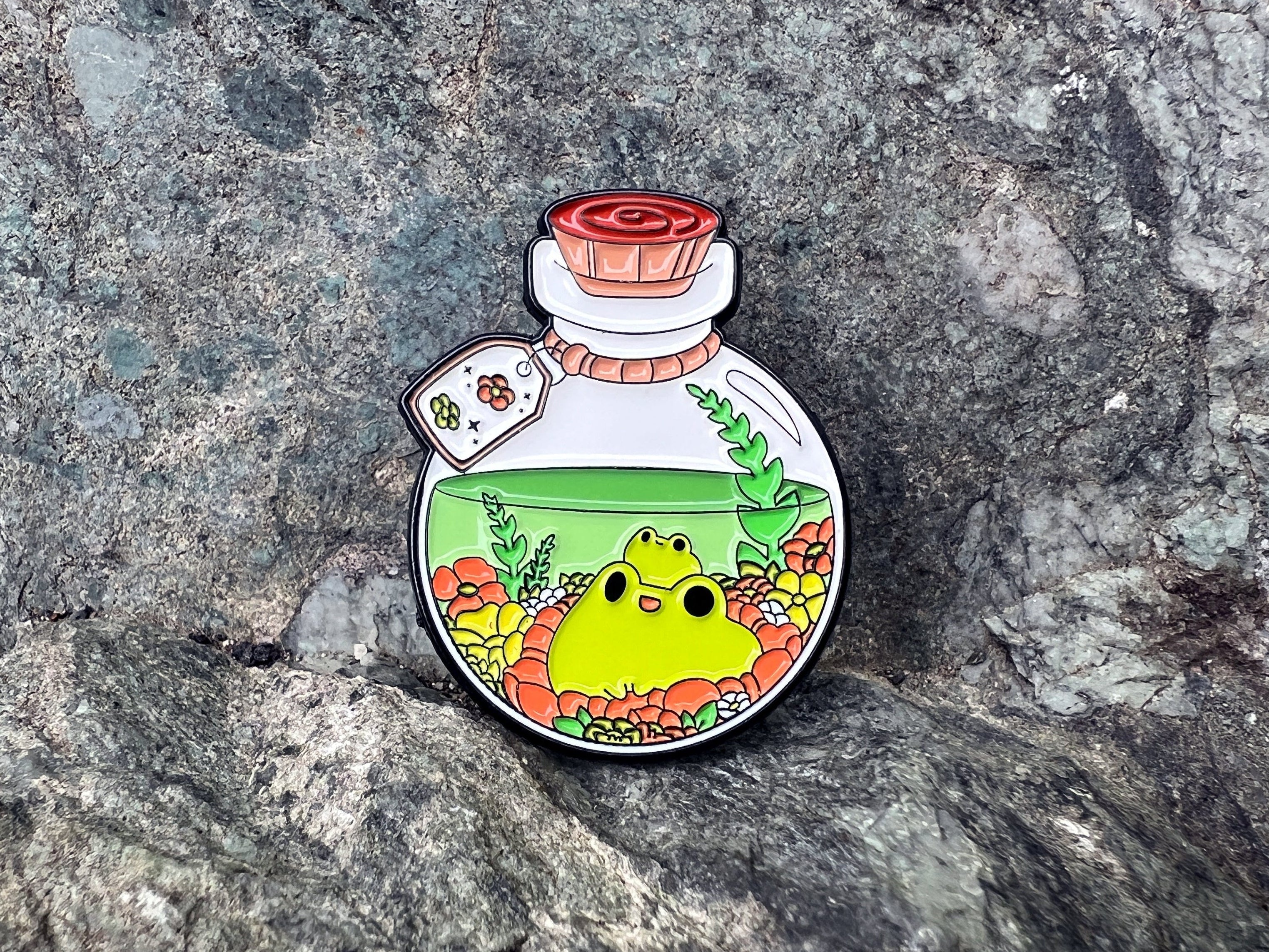 Flower Bloom Frog Flask DnD Enamel Pin