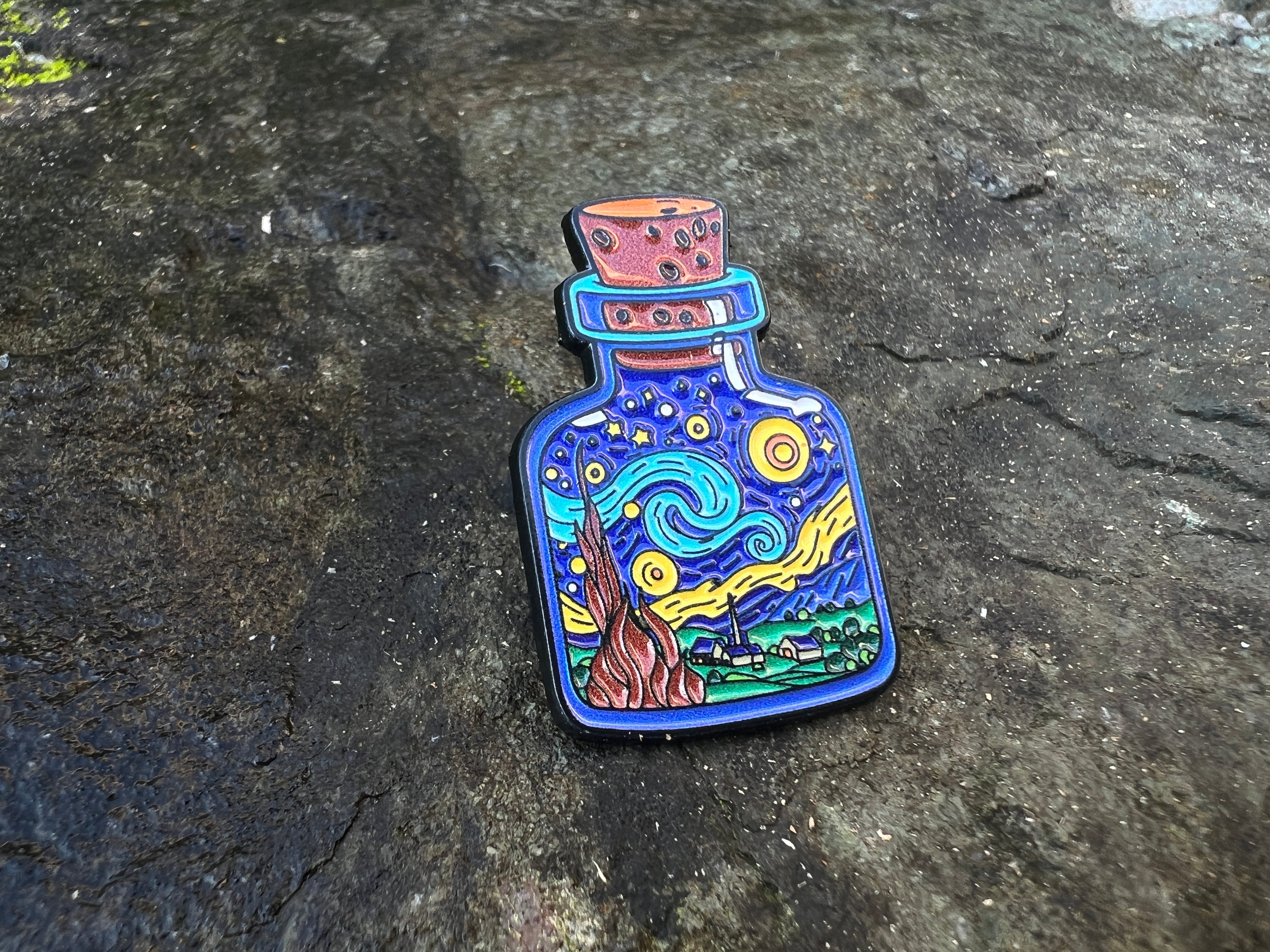 Bottle Of Starry Night Van Gogh Enamel Pin